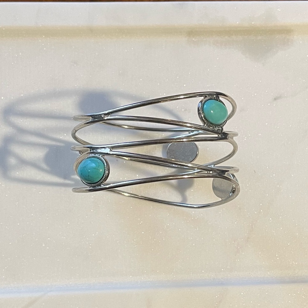 Silver and stone bangle bracelet